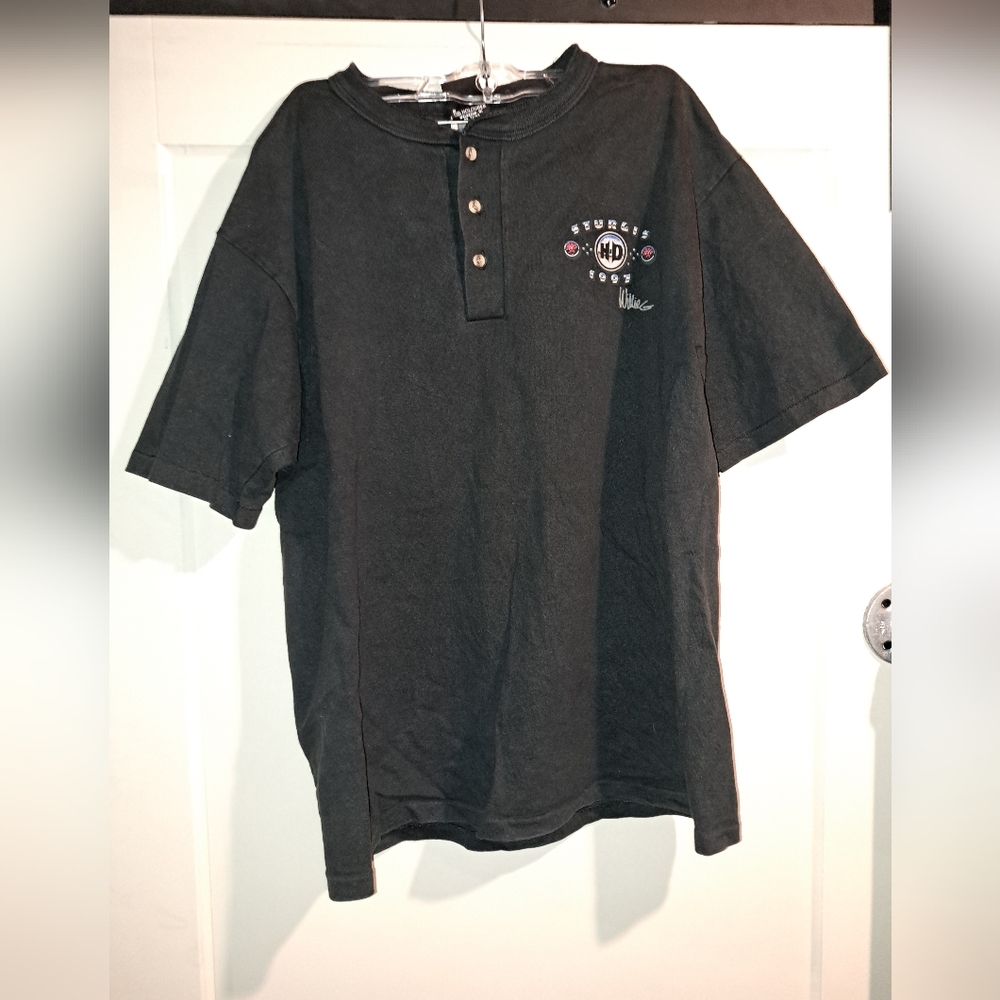 Vintage 97 Sturgis Harley Davidson studded belt graphic design shirt